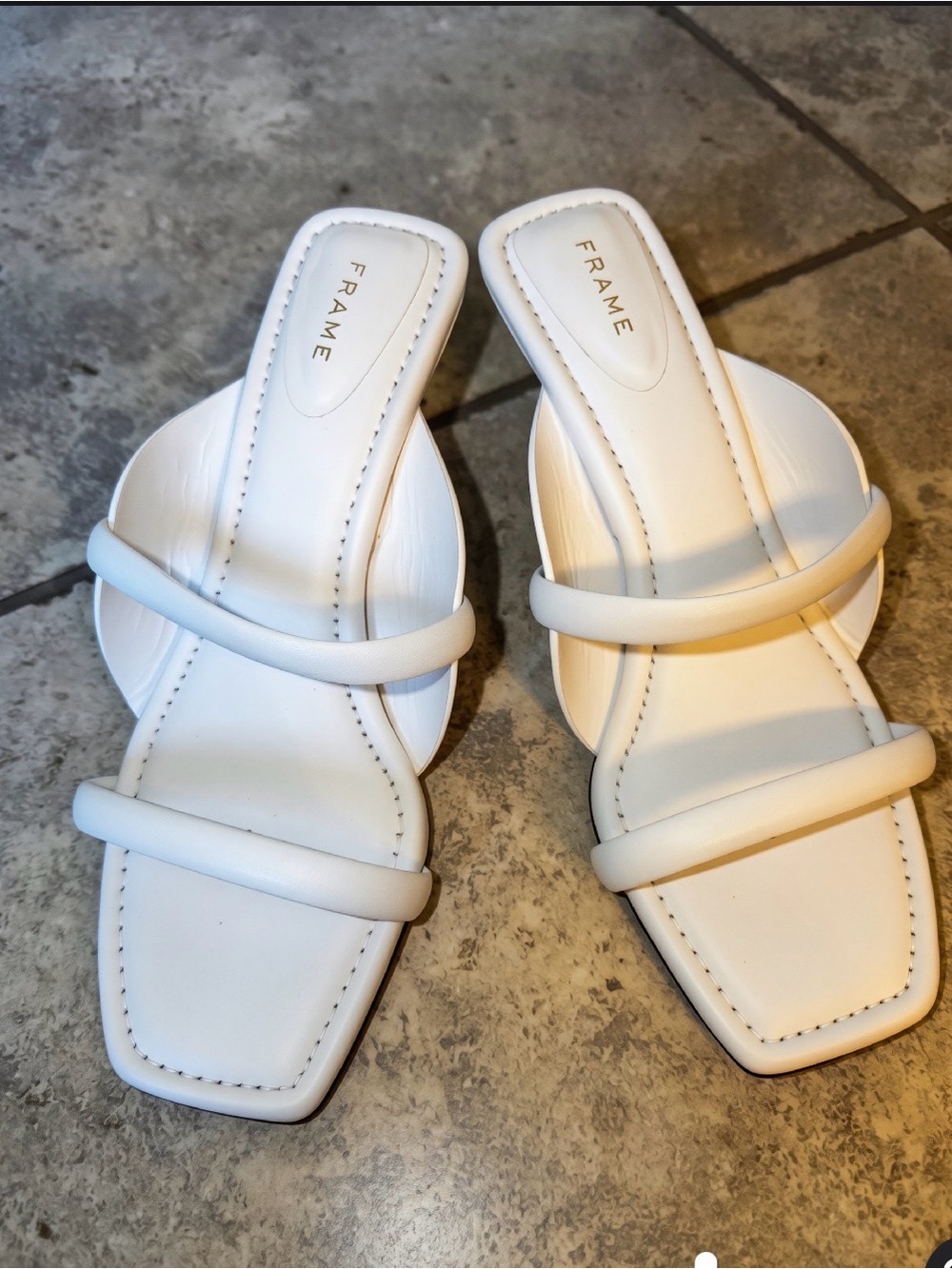 Frame Denim White Double-Strap Slide Sandals